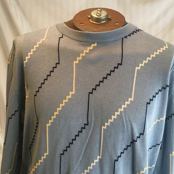 Vintage Tundra Men L 90’s Oversized Knit Sweater Hipster Dad Cosby Silk Zig Zag - Picture 15 of 15